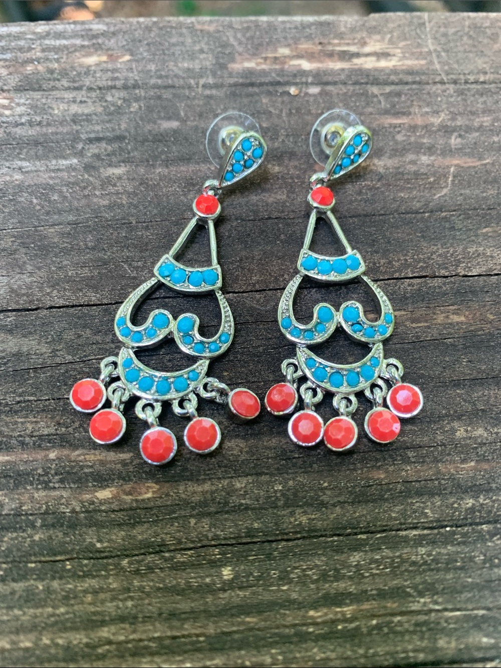 Turquoise & Coral Dangle Drop Earrings - Women Jewelry